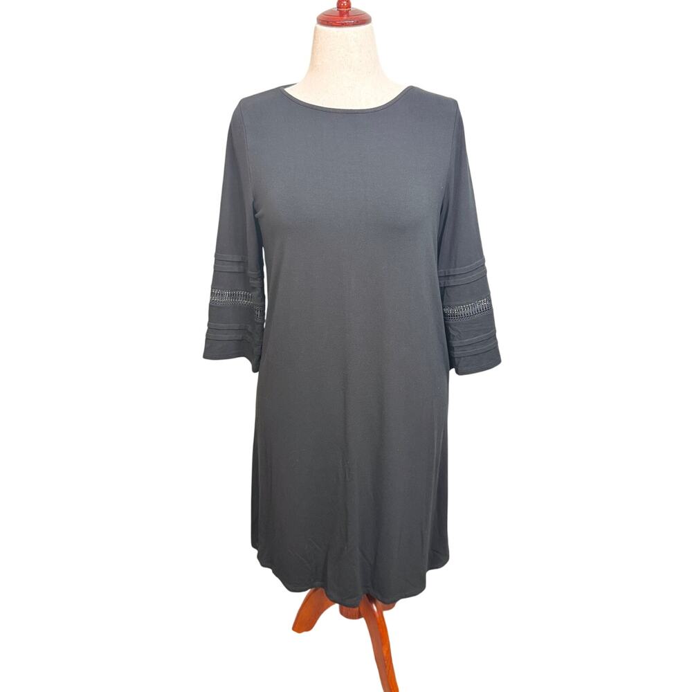 J. Jill Wearever knit dress black 3/4 loose sleeve A line crochet details Sz M